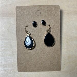 Elegant Black and Gold Teardrop Earrings Set